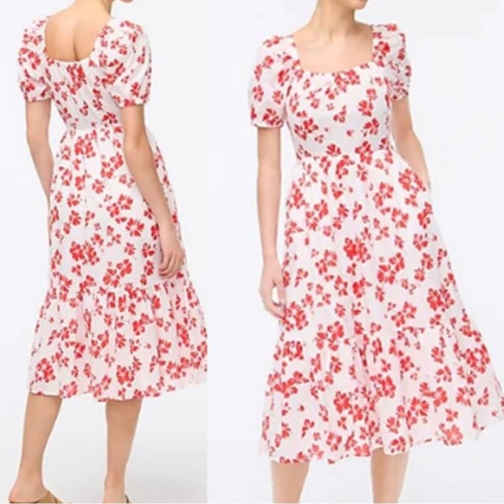 J.Crew Floral Puff Sleeve Dress, size 6, red floral